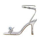 Women's Silver Rhinestone Bow Heeled Sandals Square Toe Ankle Strap Shoes US11 — photo 2