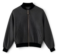 St. John Charcoal Grey Bomber Jacket with Black Velvet Trim Size 2