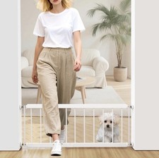 Dog Gate Indoor,18"-45" Adjustable Extra Wide Metal Short to Step Over,- White