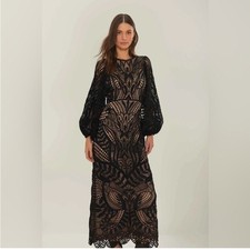 Farm Rio Nature Guipure Midi- black , size medium