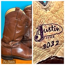 Vtg 1970's Justin Tall Cowboy Boots sz 8 D Brown Rounded Toe
