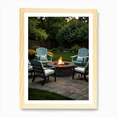 Terrasse mit Feuerstelle Kunstdruck gerahmt Wandbild Poster Leinwanddruck Bild