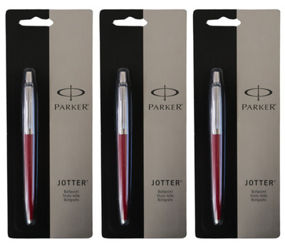 Parker Jotter Stainless Steel  & Red Pen   Black Medium Pt 3 Pens New In Packs
