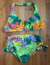Vintage 60s SIRENA 2 PC Sz 8 Floral Groovy Funky Bikini Set Swim Suit
