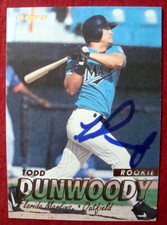 TODD DUNWOODY SIGNED 1997 FLEER ROOKIE BASEBALL CARD FLORIDA MARLINS AUTOGRAPH. rookie card picture