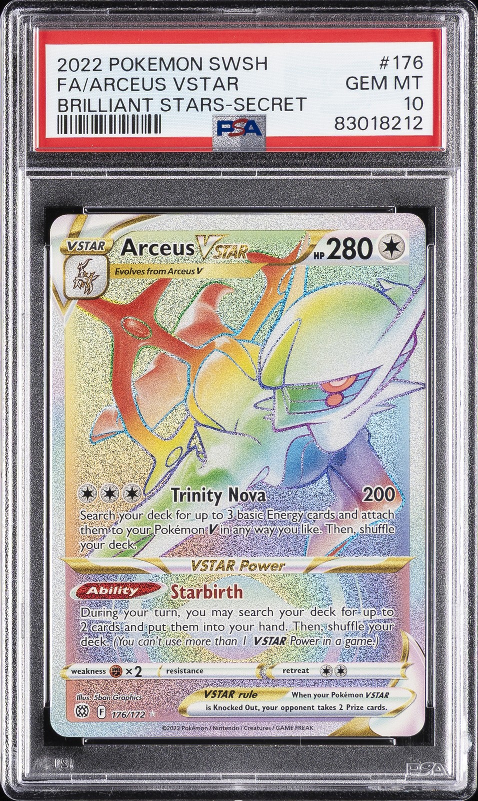 2022 POKEMON SWORD & SHIELD BRILLIANT STARS SECRET FULL ART/ARCEUS VSTAR PSA 10