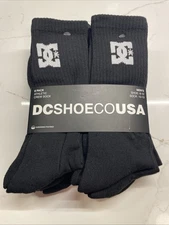 New DC Shoes 8 Pack Athletic Sport Active Cush Ribbed Crew Cut Logo Socks Black
