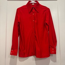 Vintage Sybil Red Dagger Collar Button Down Shirt Long Sleeve ILGWU Made in USA