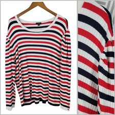 Talbots Pullover Sweater Plus 3X Ribbed Knit Red Black Stripe White Casual