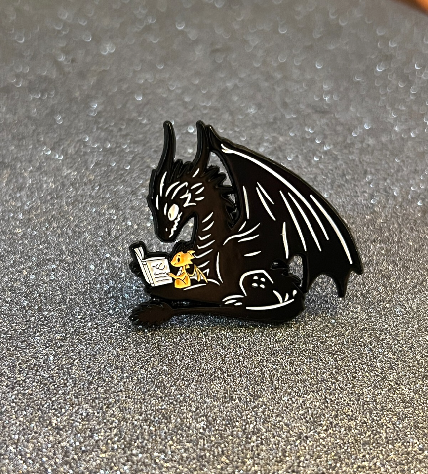 Fourth Wing Inspired Enamel Pin Tairn & Andarna Reading Collectible