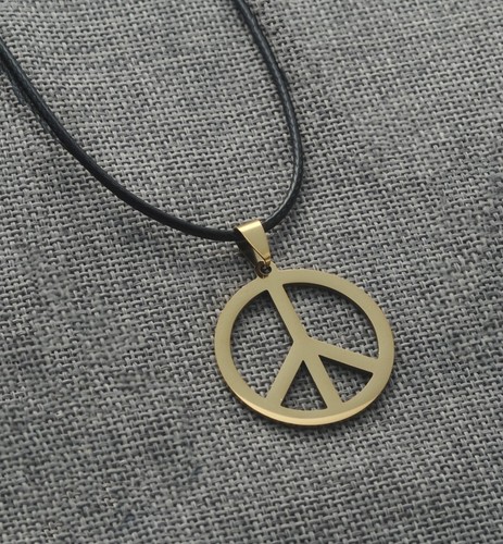 Men Women Stainless Steel Necklace Anti War Peace Logo Leather Rope Style 2025 - Picture 4 of 8