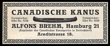 Alte Reklame Werbung 1921 Canadische Kanus Alfred Brehm Hamburg