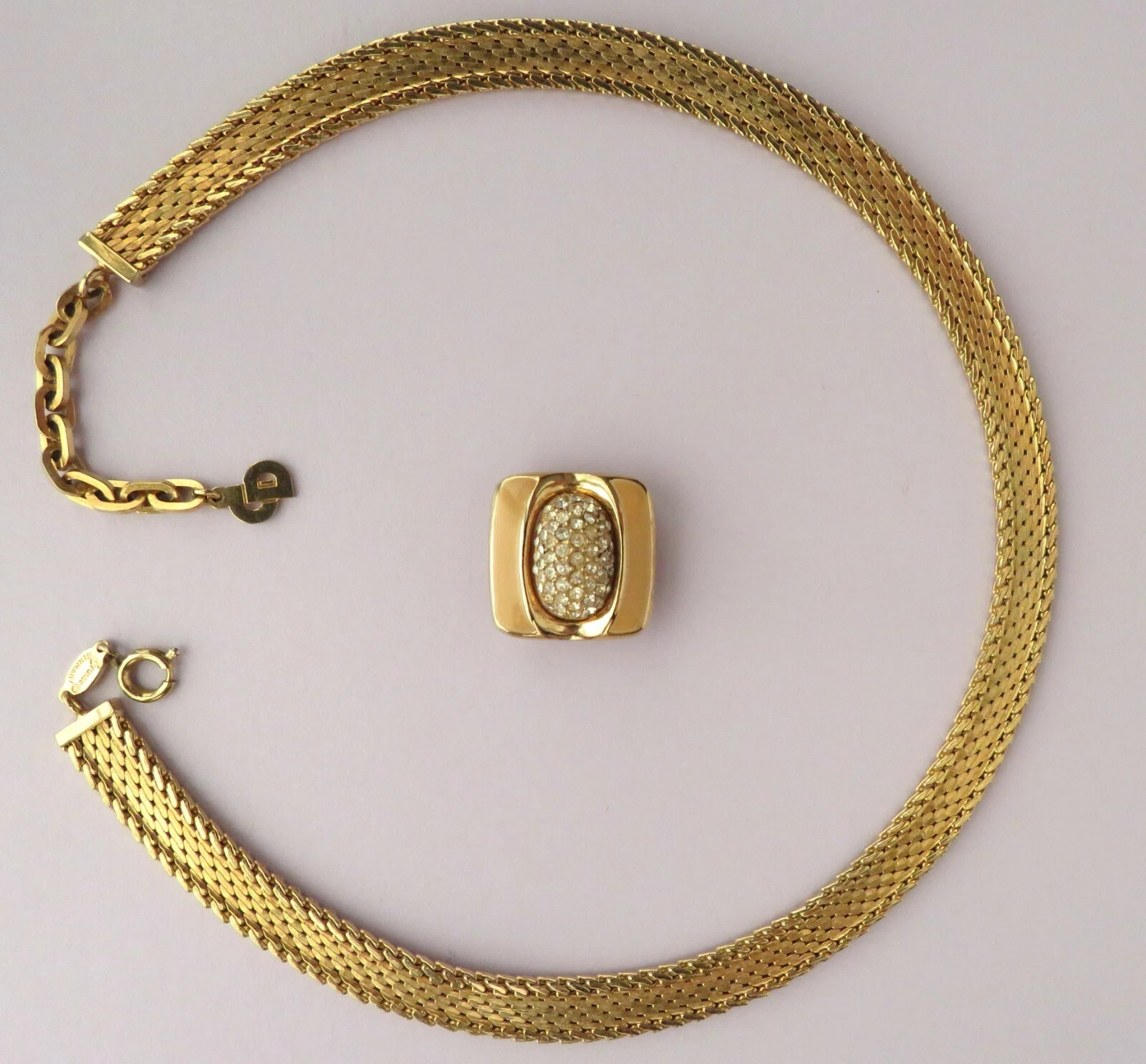 GIROCOLLO VINTAGE DIOR GROSSE 2 IN 1 ELEMENTO SCORREVOLE SMALTATO PAVE PLACCATO ORO