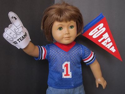 #1 BLUE SPORT JERSEY with Foam Finger and ''Go Team'' Pennant fits American Girl