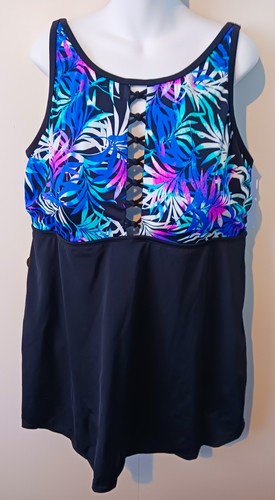Badeanzüge für alle Übergröße 22 Badekleid Badeanzug Neu mit Etikett Schlankmacher Blumen Schwarz - Bild 4 von 17