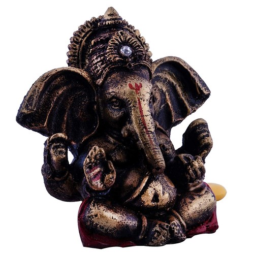 Ochre Ganesha Beautiful Lord Idol Figurine Showpiece Sculpture Handcrafted Gold - Picture 2 of 3