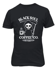 Coffee Amsterdam Black Soul Cafe Grim Reaper Funny Unisex T-Shirt