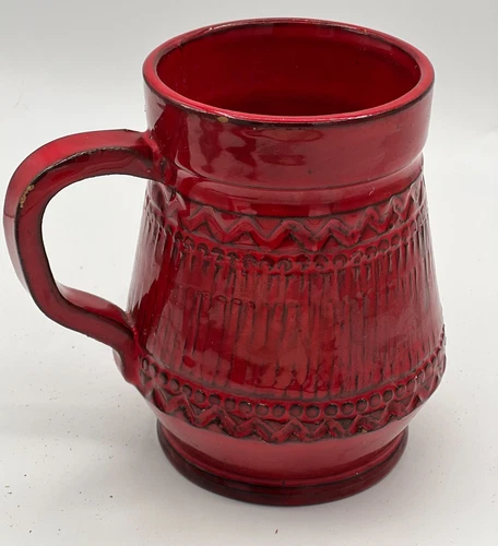 Bitossi Style Red Mid Century Italian Pottery LARGE Mug Vase