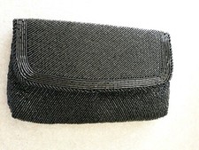 Vintage Magid Black Hand Beaded Evening Bag Clutch Purse Made in Macau Snap