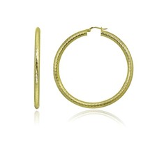 4x50mm Diamond-Cut Round Click-Top Gold Plated 925 Silver Large Hoop Earrings