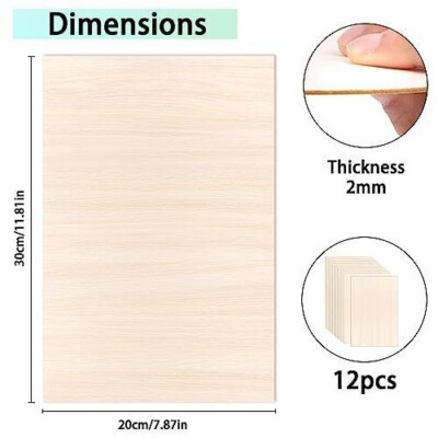 Puikos 12 Pack Colored Plywood Sheets - 12x12x1/8 Inch, Acrylic Coated Basswood For Laser Cutting & Crafts