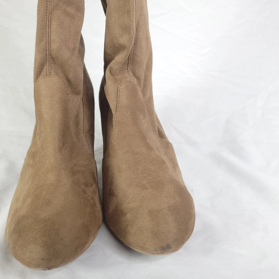 My Delicious Zapatos Mujer Sobre la Rodilla Bota Taupe Imitación Gamuza Tirar de la Becerro 10 Foto 3 de 4