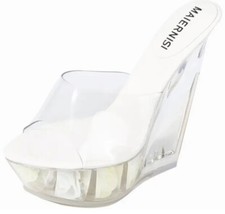 Womens Trendy Summer Peep Toe PVC Sandals Wedge High Heels Platform Slippers