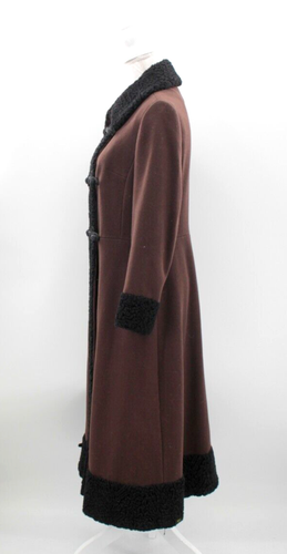 Cappotto di lana marrone vintage donna anni '60 con finiture nere anni '60 taglia S/M Bromleigh New York - Foto 2 di 11