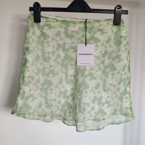 Glamorous Ladies Green Floral Chiffon, Lined Mini Skirt - Size 10