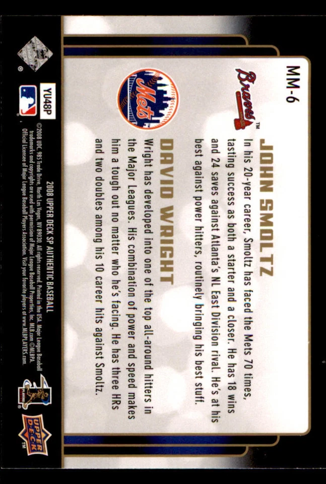 2008 SP Authentic Marquee Matchups #MM6 John Smoltz/David Wright - Image 2 of 2