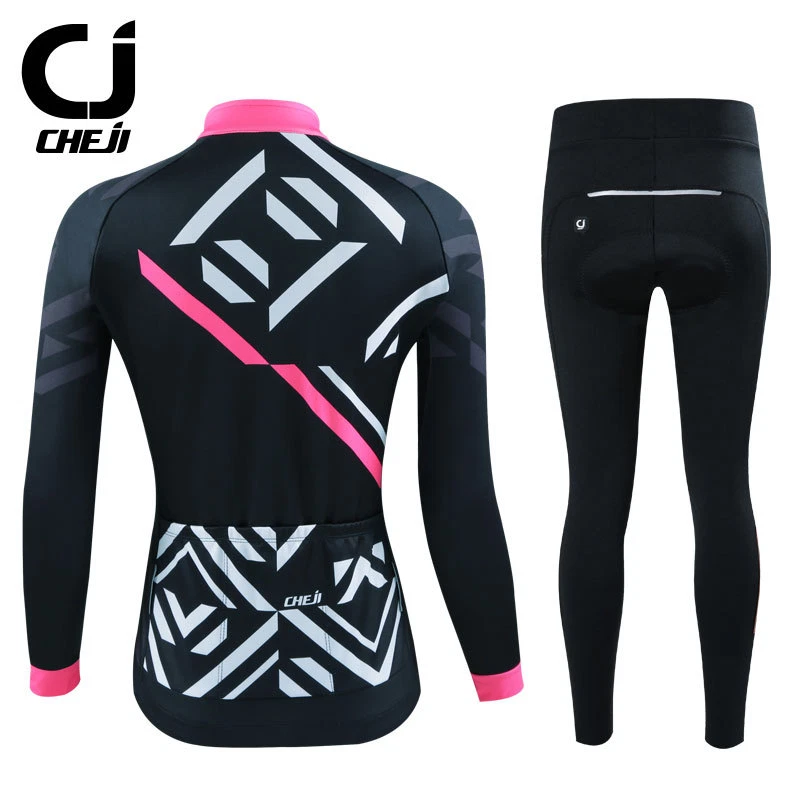 CHEJI зимняя велосипедная одежда женщин тепловой флис Велоспорт Джерси и брюки комплект - Изображение 3 из 4