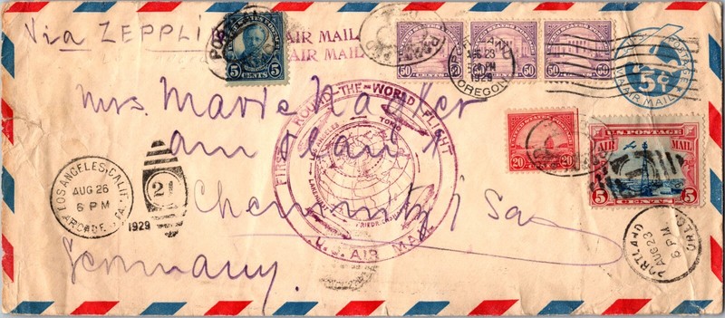 1929 USA Oregon Portland Graf Zeppelin LZ 127 Airmail Cover to Germany Chemnitz