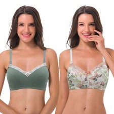 Women's Nursing Plus Size Wirefree Unlined Maternity Lace Trim Bra
