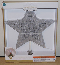 LED Lit Silver Star Tree Topper with Remote  13 in 33cm  90 Lights