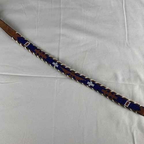 VTG Native American Hand Beaded-Hand Laced-Hand Tooled Child's Leather Belt 26" - Picture 5 of 12