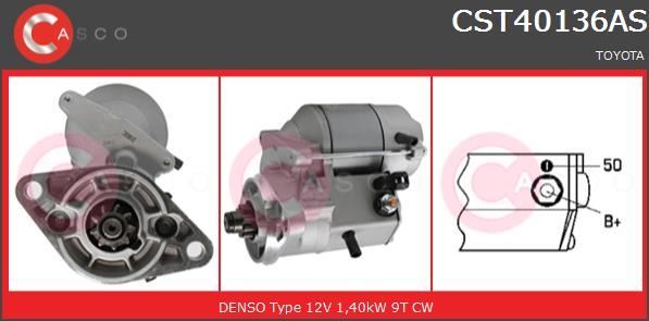 Démarreur de remplacement pour moteur Toyota Land Cruiser 2.4 TD 12V