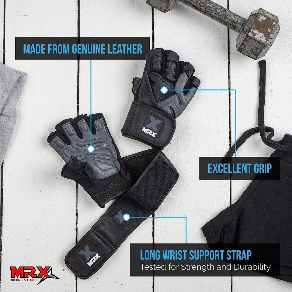 Guantes de Levantamiento de Pesas MRX Nivel Profesional con Correa de Muñeca de 18 Pulgadas de Largo Gimnasio Entrenamiento Foto 3 de 4