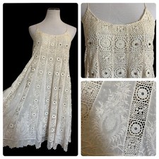 Free People Crochet Dress Rhinestone Sequin Ivory size S Spaghetti Strap Wedding