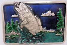 Vintage 1984 Enamel Big Bass Belt Buckle by Bergamot Brass Works