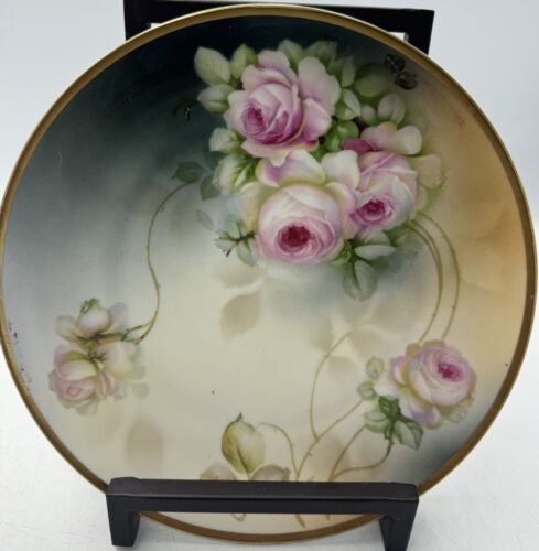 Antique ES PRUSSIA 1811 Hand Painted Plate Roses Gold Rim E Schlegelmilch 8 1/4” - Picture 2 of 14