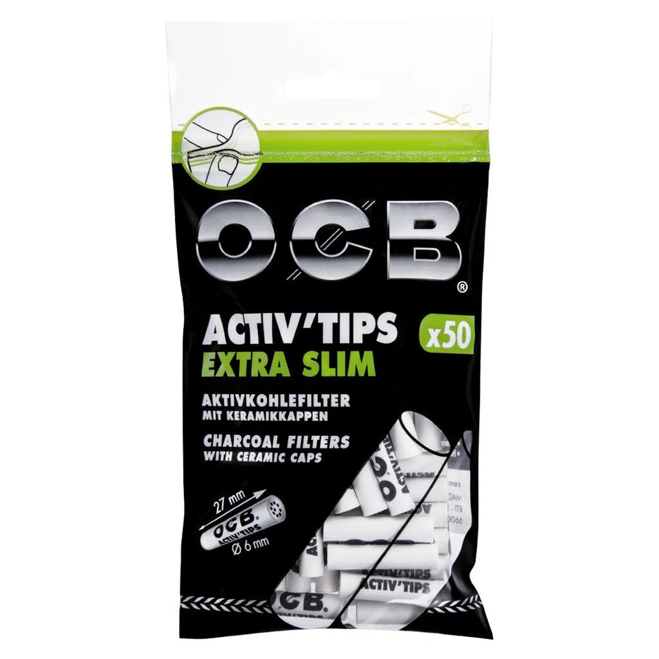OCB ACTIV'TIPS EXTRA SLIM, 6 MM CARBON FILTERS  CERAMIC CAPS, FULL BOX - Image 2 of 2