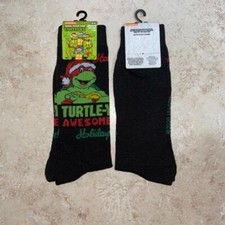Adult Teenage Mutant Ninja Turtles TMNT Christmas Black Crew Socks NWT