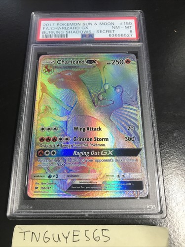 2017 Pokemon Burning Shadows Secret Charizard GX #150 PSA 8 Near Mint-Mint New - Picture 3 of 5