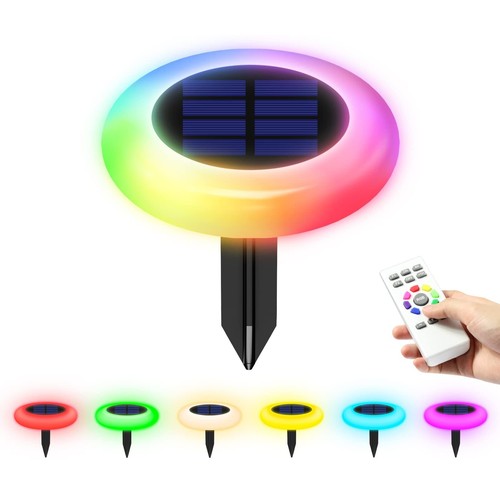 intelamp Solar Pathway Lights Outdoor, 6 Pack 9 Color Changing with Remote Co...