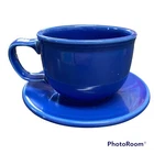 Homer Laughlin Jumbo Cup Mug Saucer Set Chili Soup Bowl Fiesta Sapphire HLC Vtg