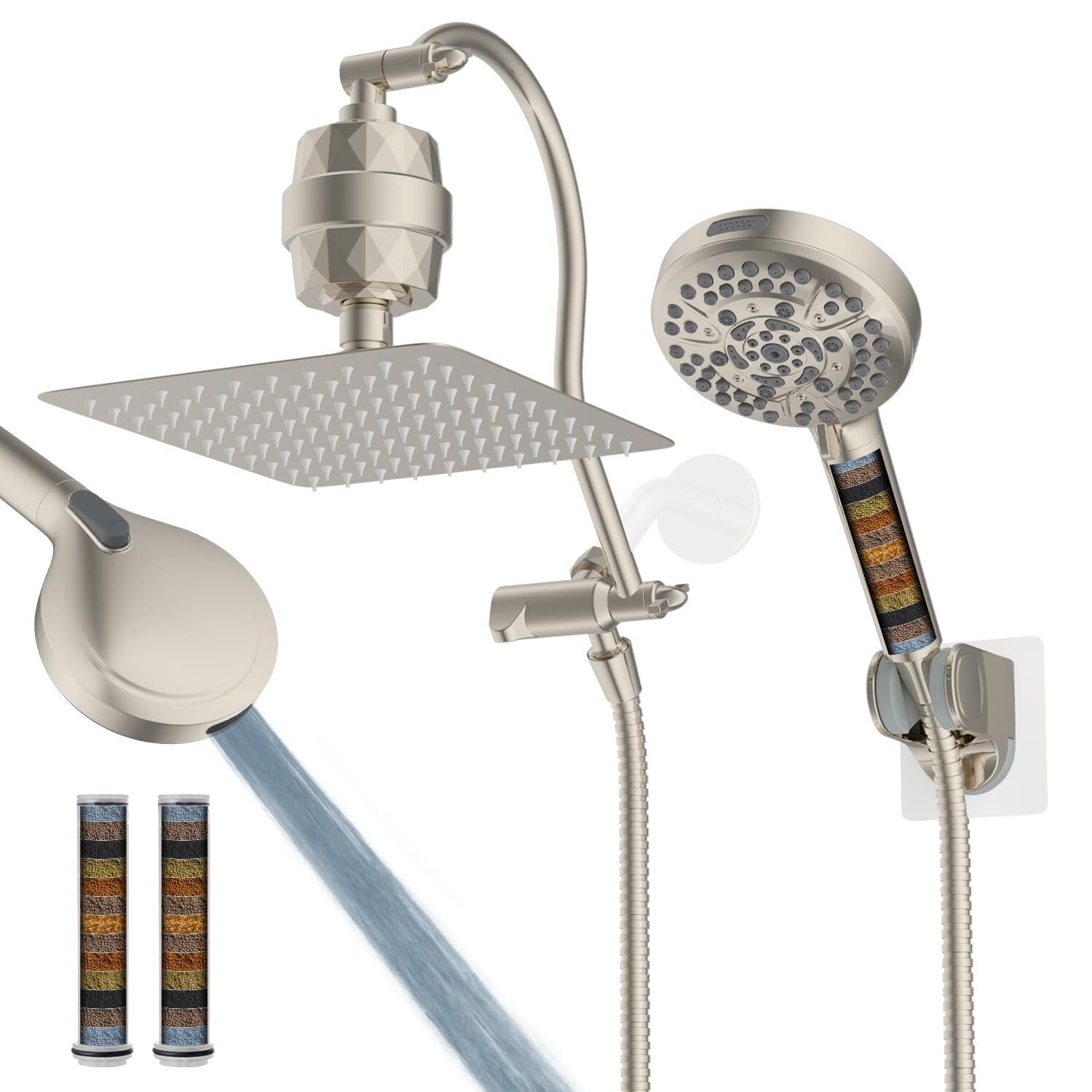 High Pressure 10'' Dual Filtered Rainfall Shower Head Combo 