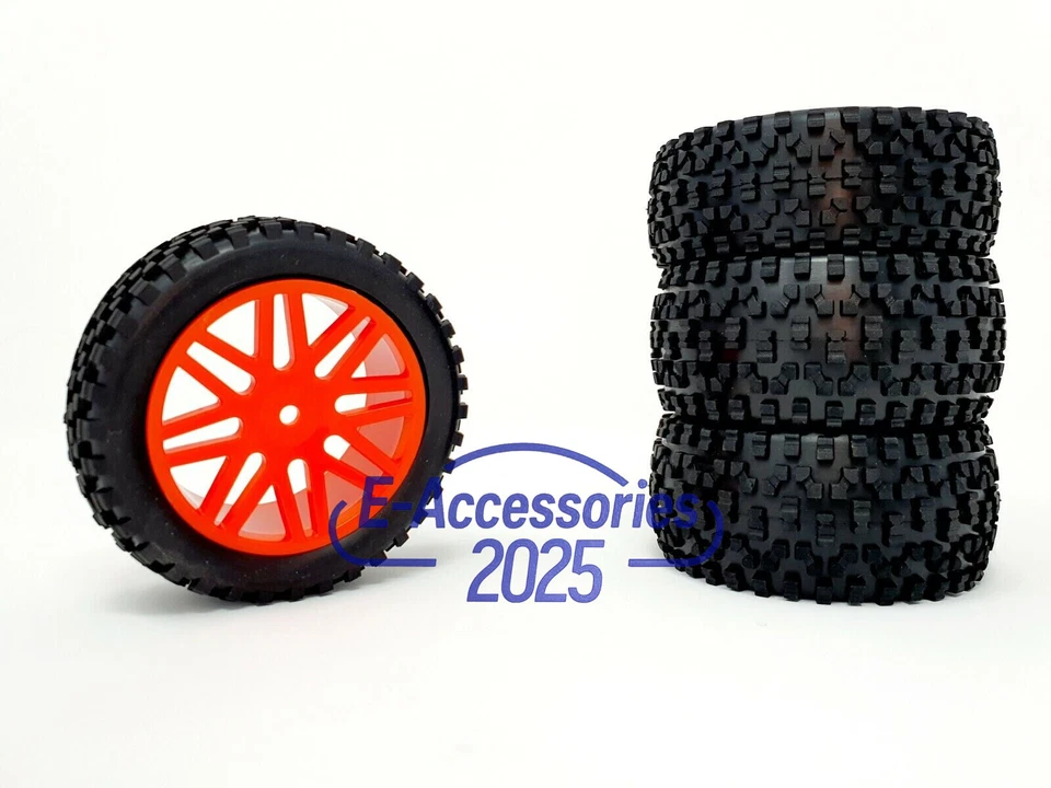 HSP RC Buggy Off Road Wheels RC Car Pin Tyres 5 Spoke Red x 4 Front and Rear - Bild 3 von 4