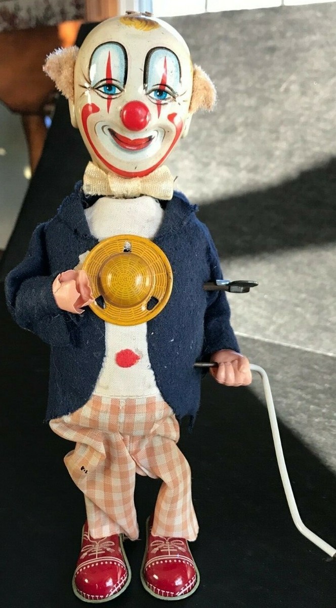 Rare 1950's Smiling Sam Carnival Clown Tin Wind Up Toy
