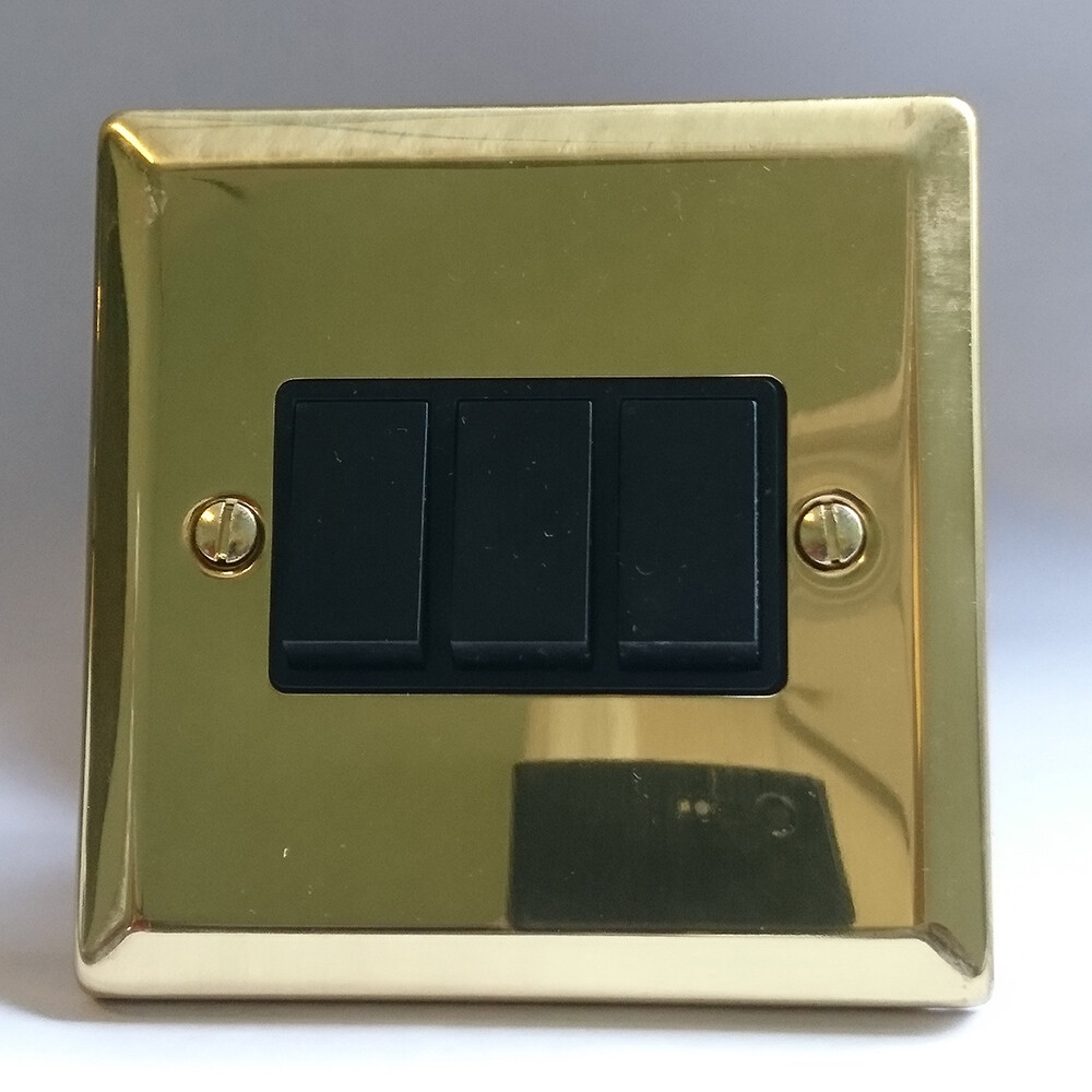 Litecraft Light Switch 3 Gang 10A Electrical Fitting - Polished Brass Clearance