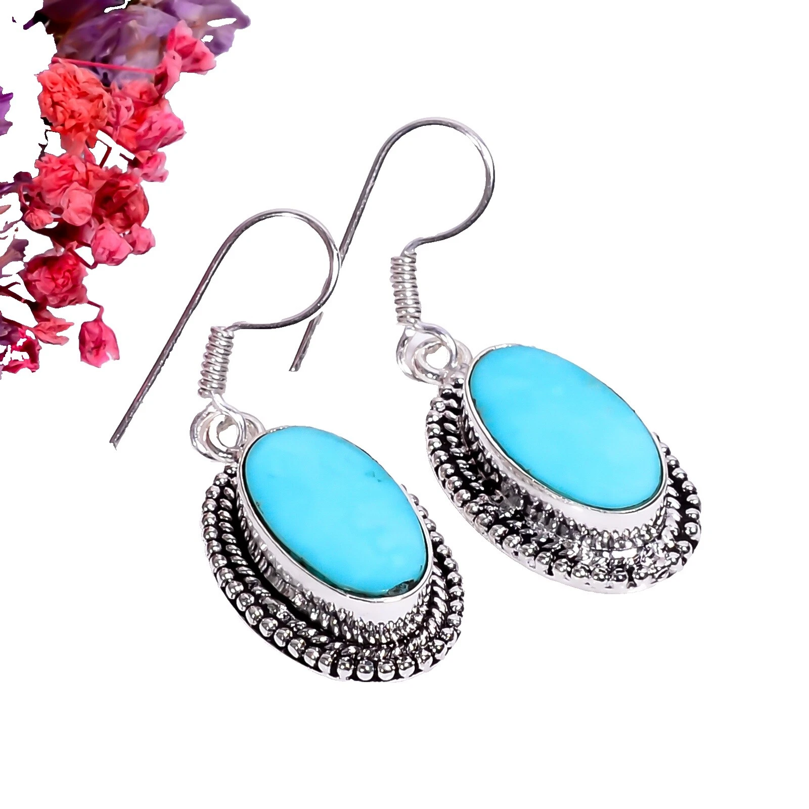 Natural Turquoise Silver Plated Fashion Earrings